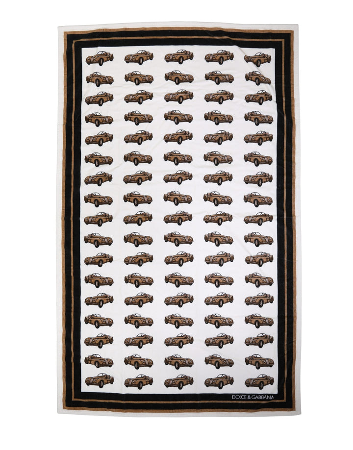 Dolce &amp; Gabbana Towel White Cotton Car Graphic Print 115cm x 180cm Beach - Women’s