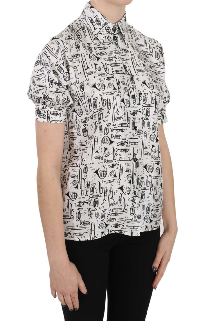 Dolce &amp; Gabbana Blouses - Trumpet Print Button Front Silk Top Blouse