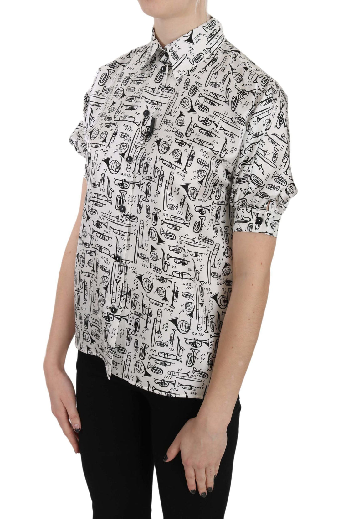 Dolce &amp; Gabbana Blouses - Trumpet Print Button Front Silk Top Blouse