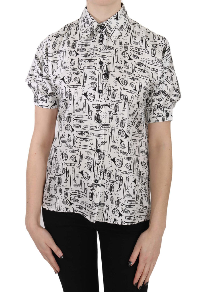 Dolce &amp; Gabbana Blouses - Trumpet Print Button Front Silk Top Blouse