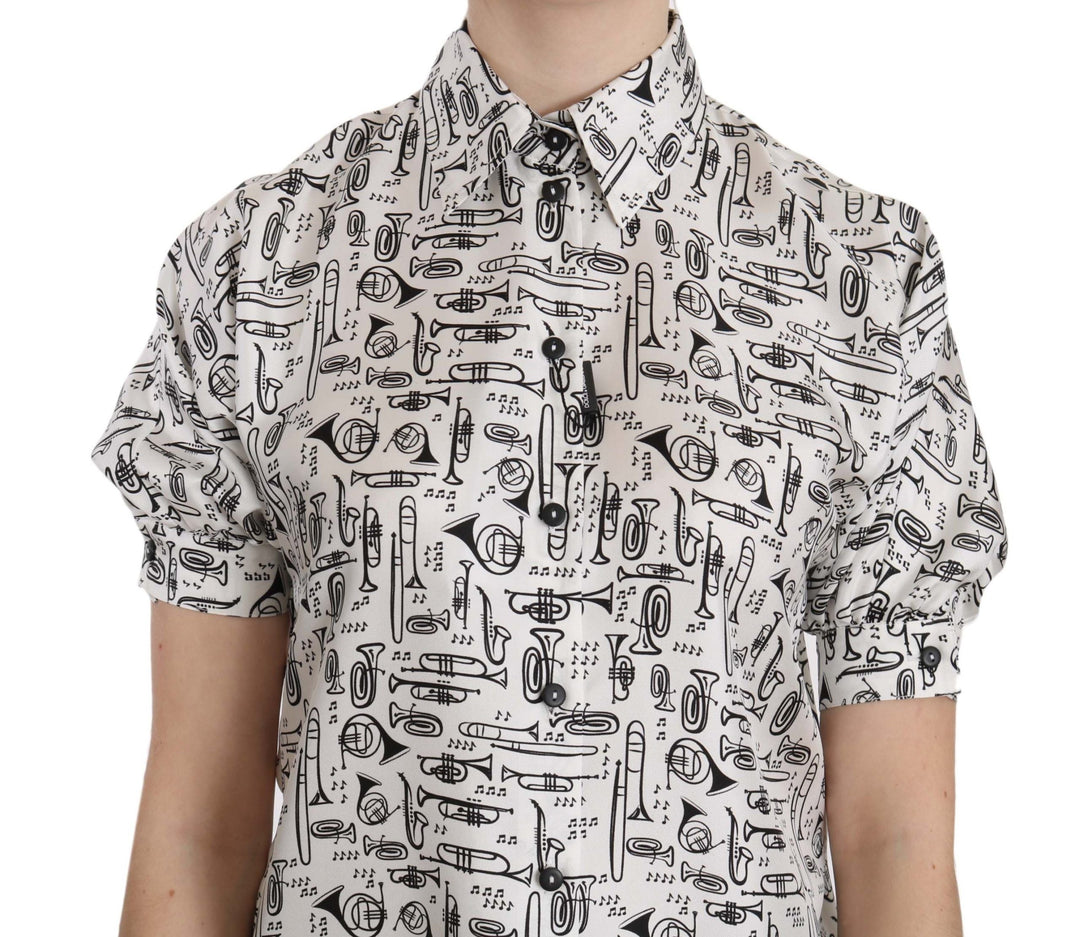 Dolce &amp; Gabbana Blouses - Trumpet Print Button Front Silk Top Blouse