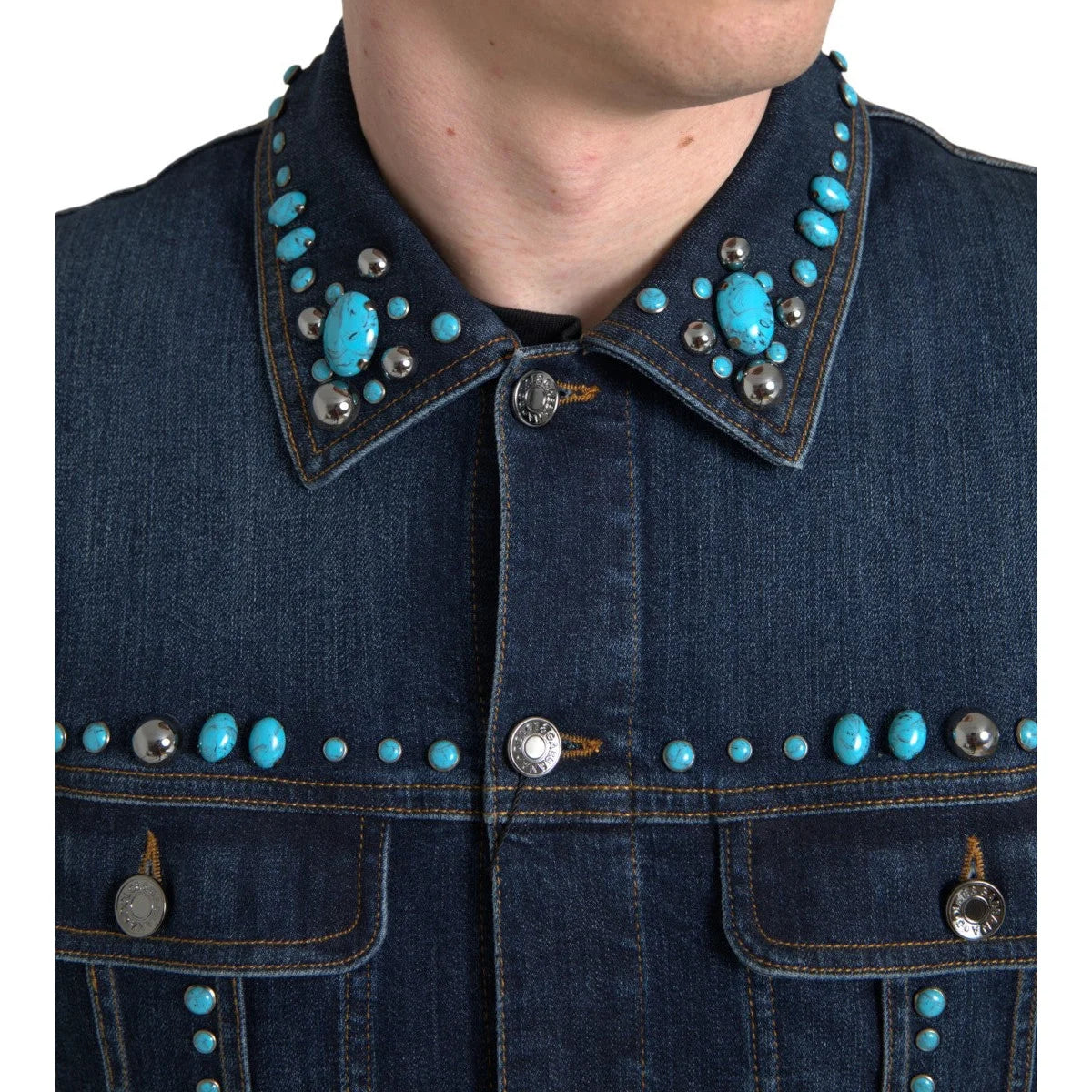 Dolce Gabbana Turquoise Stones Denim Jacket Glamour &