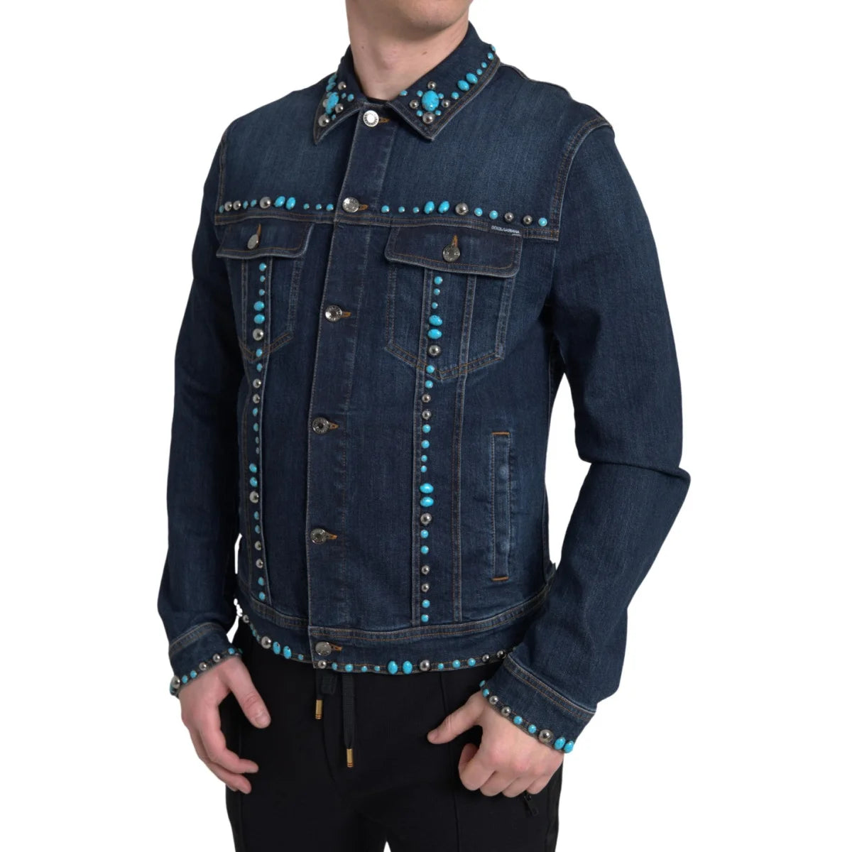 Dolce Gabbana Turquoise Stones Denim Jacket Glamour &