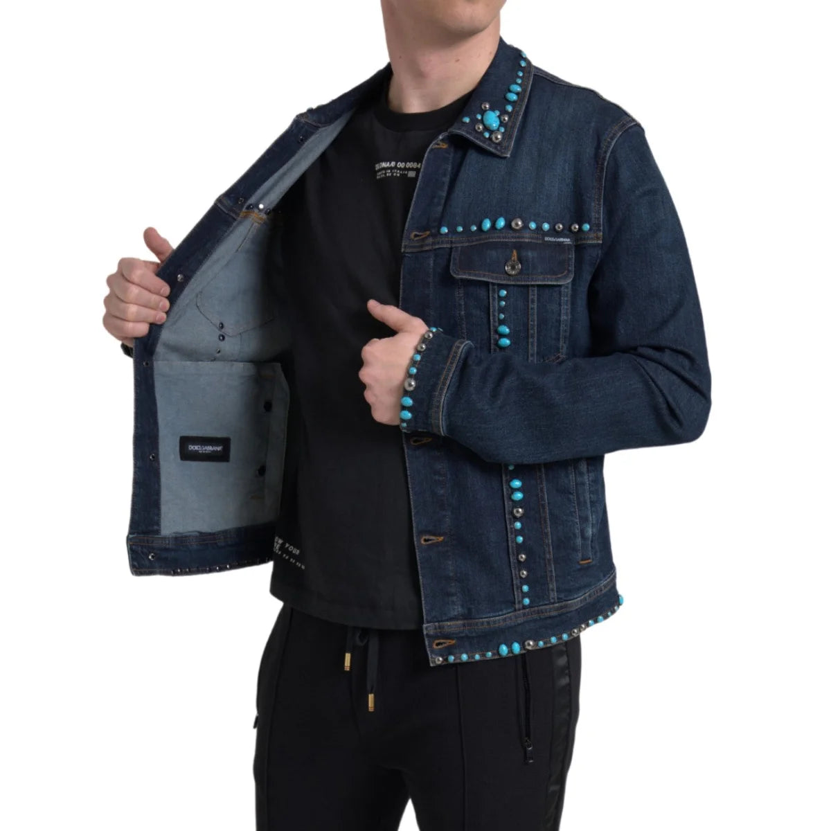 Dolce Gabbana Turquoise Stones Denim Jacket Glamour &