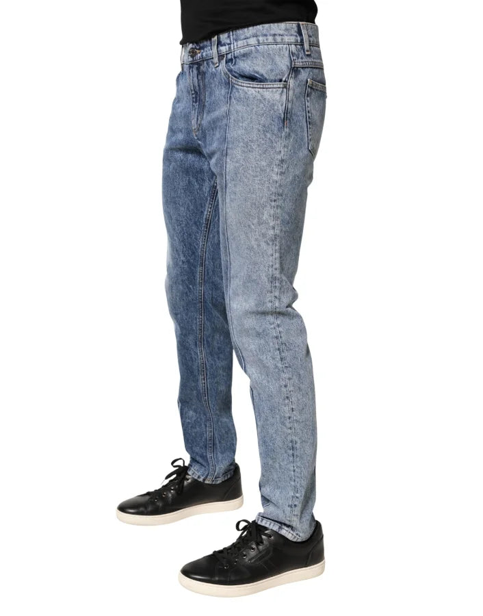 Dolce &amp; Gabbana Two Tone Blue Cotton Regular Men Denim Jeans