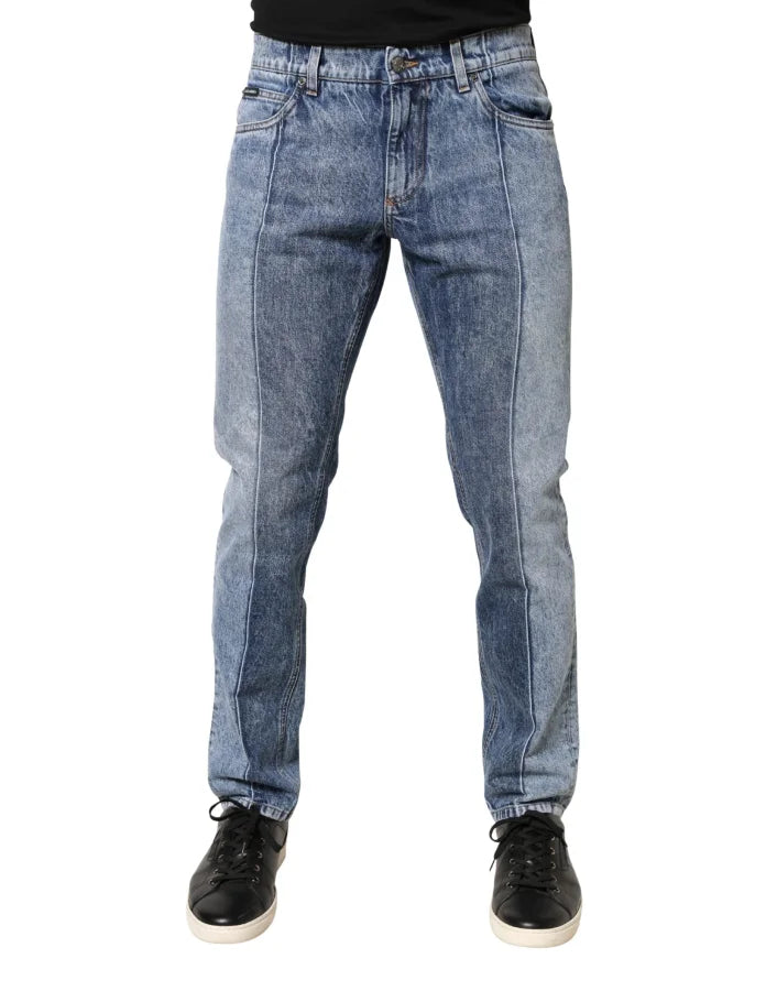 Dolce &amp; Gabbana Two Tone Blue Cotton Regular Men Denim Jeans