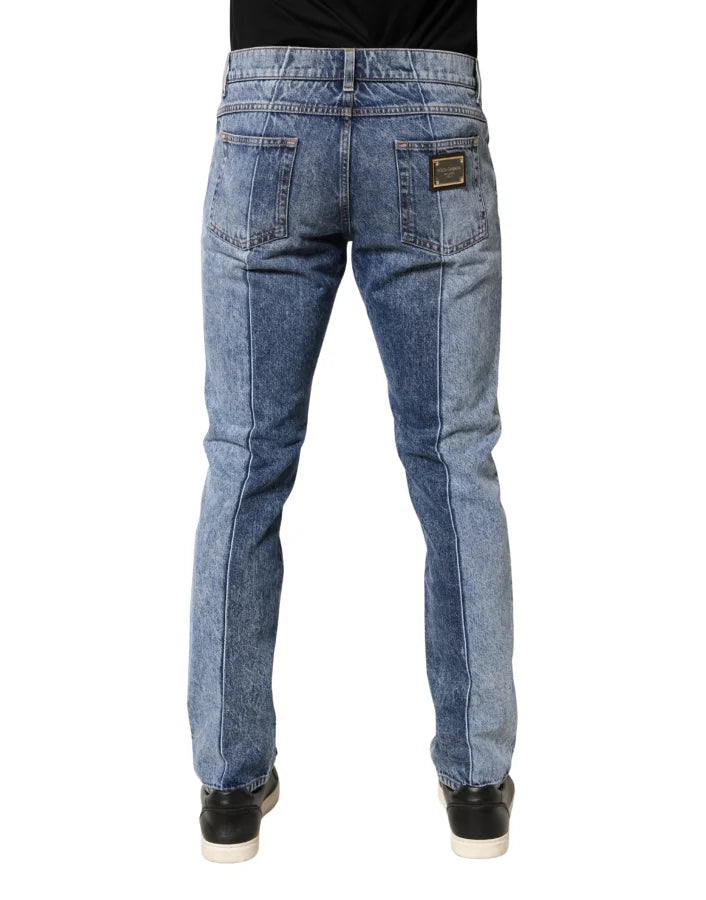 Dolce &amp; Gabbana Two Tone Blue Cotton Regular Men Denim Jeans