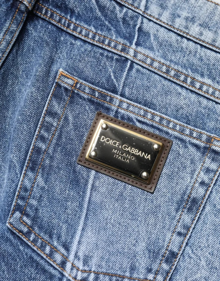 Dolce &amp; Gabbana Two Tone Blue Cotton Regular Men Denim Jeans