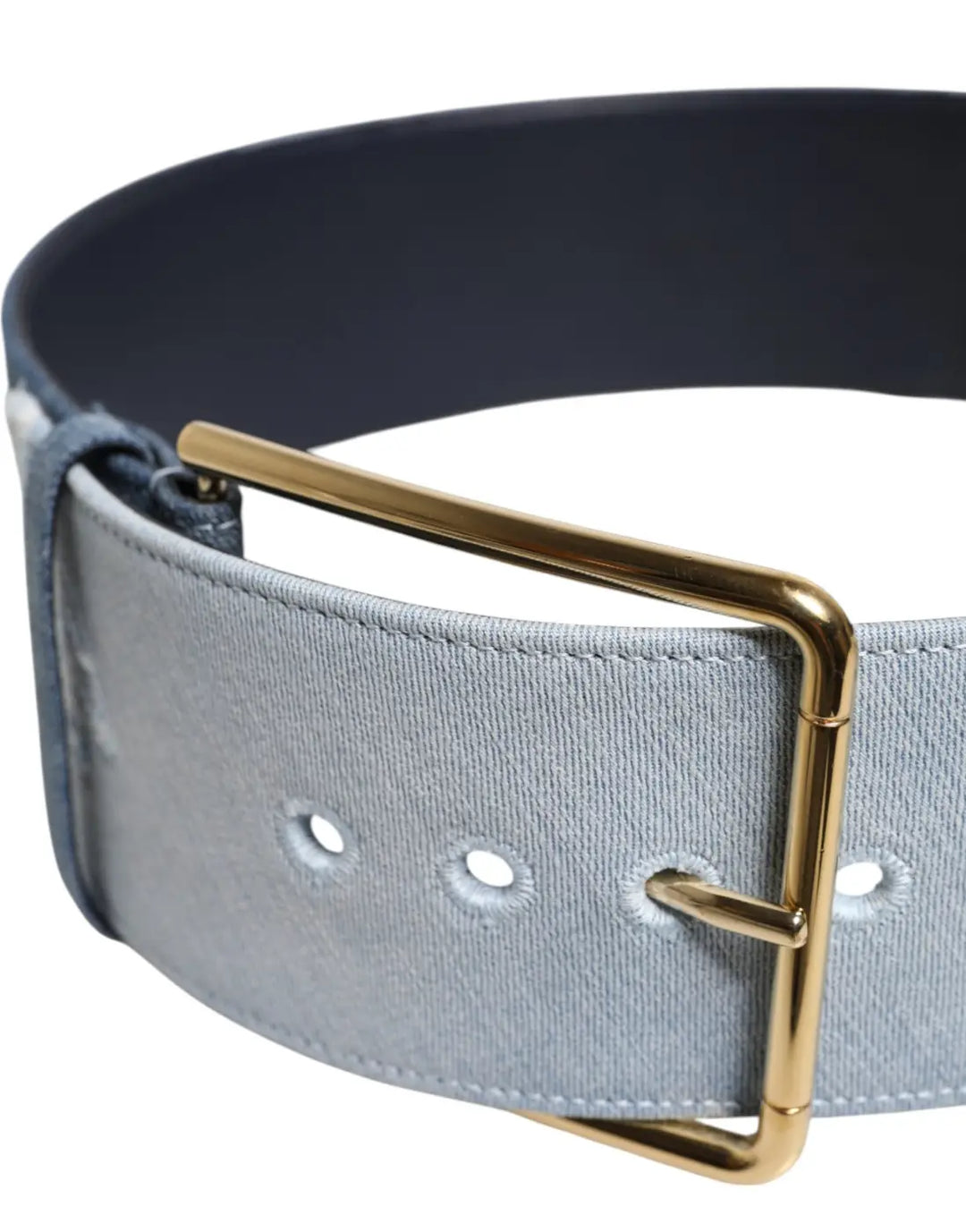 Dolce &amp; Gabbana Two Tone Blue Denim Gold Metal Buckle Belt