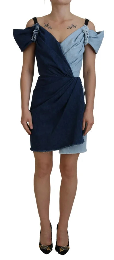 Dolce &amp; Gabbana Two Tone Blue Patchwork Denim Mini Dress