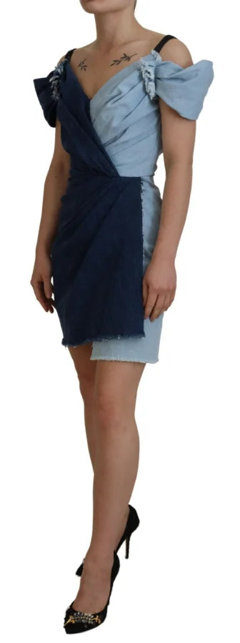 Dolce &amp; Gabbana Two Tone Blue Patchwork Denim Mini Dress