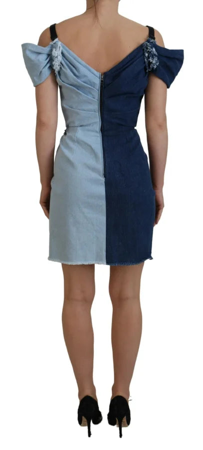 Dolce &amp; Gabbana Two Tone Blue Patchwork Denim Mini Dress