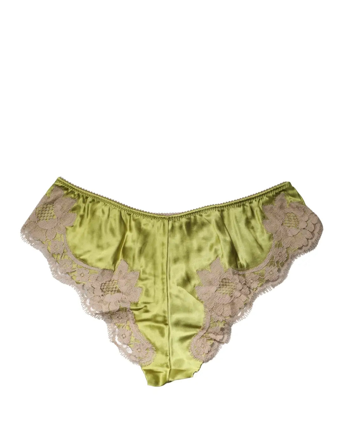 Dolce &amp; Gabbana Underwear Green Silk Satin Floral Lace Panty Brief