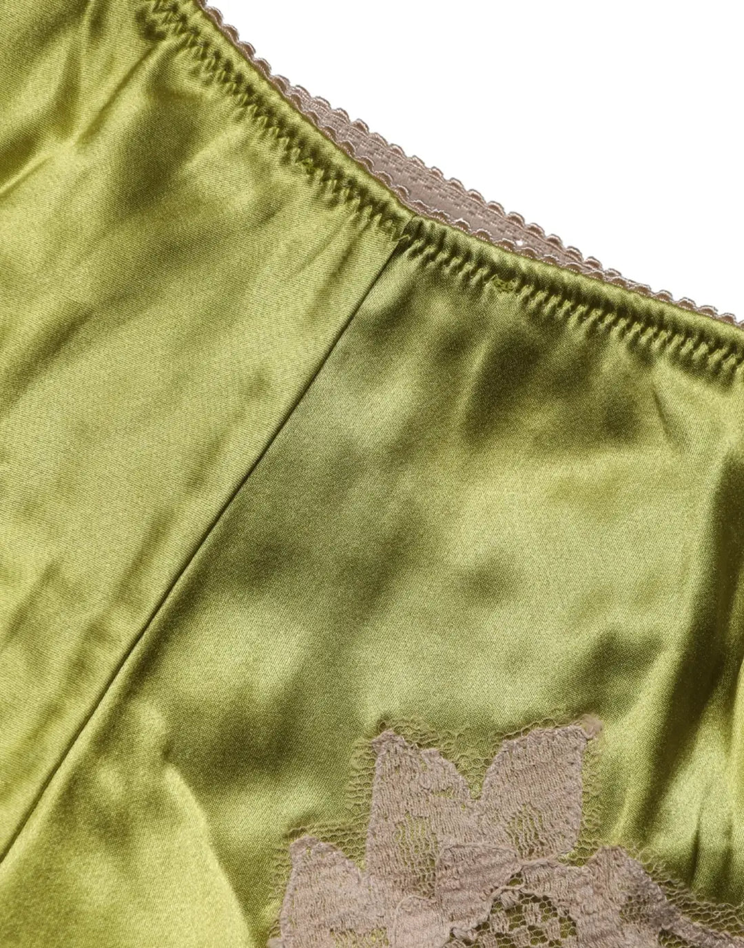 Dolce &amp; Gabbana Underwear Green Silk Satin Floral Lace Panty Brief