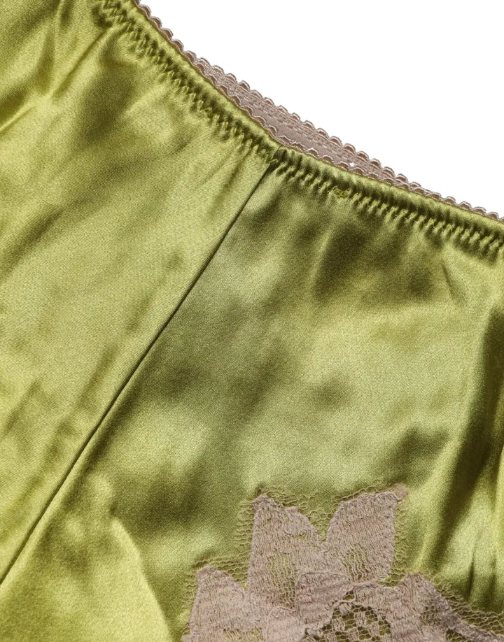 Dolce &amp; Gabbana Underwear Green Silk Satin Floral Lace Panty Brief