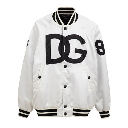 Dolce Gabbana Varsity Bomber with Embroidered Logo and Striped Trim &