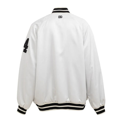 Dolce Gabbana Varsity Bomber with Embroidered Logo and Striped Trim &
