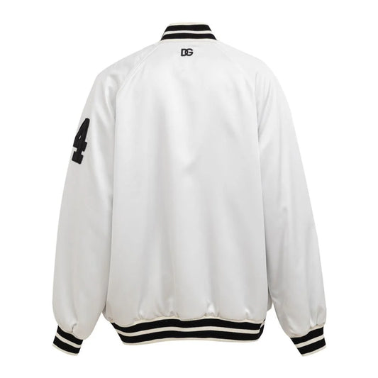 Dolce Gabbana Varsity Bomber with Embroidered Logo and Striped Trim &