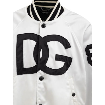 Dolce Gabbana Varsity Bomber with Embroidered Logo and Striped Trim &