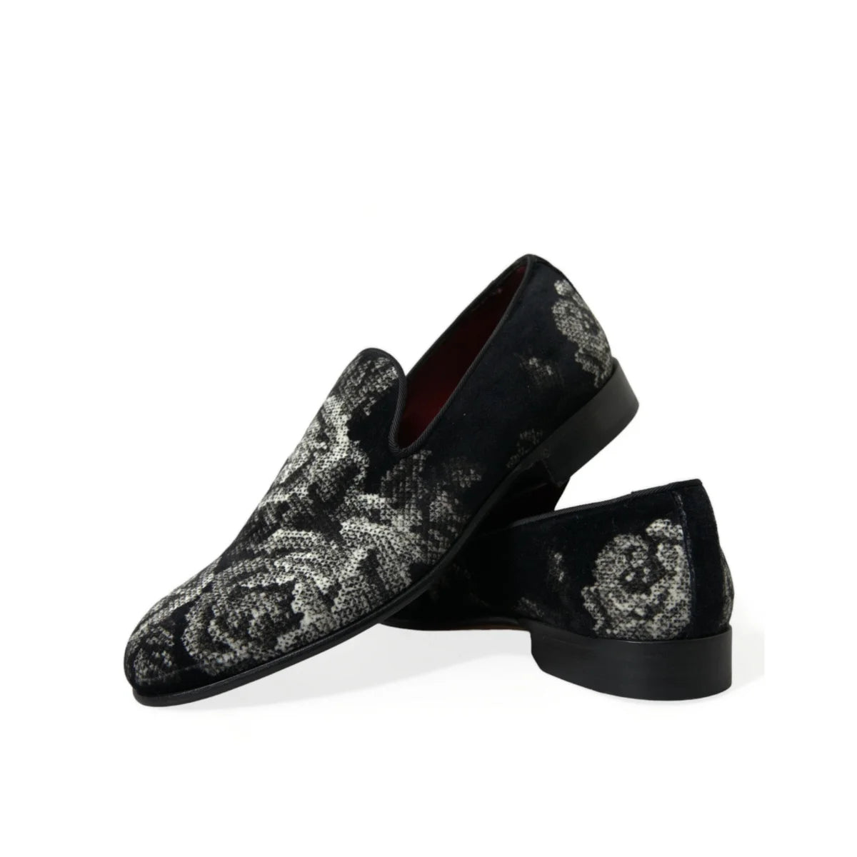 Dolce Gabbana Velvet Floral Slippers with Leather Outer Sole &