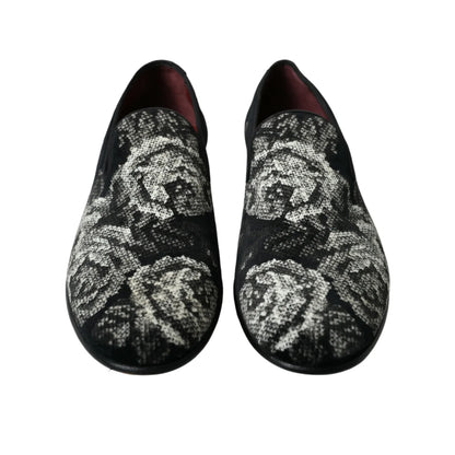 Dolce Gabbana Velvet Floral Slippers with Leather Outer Sole &