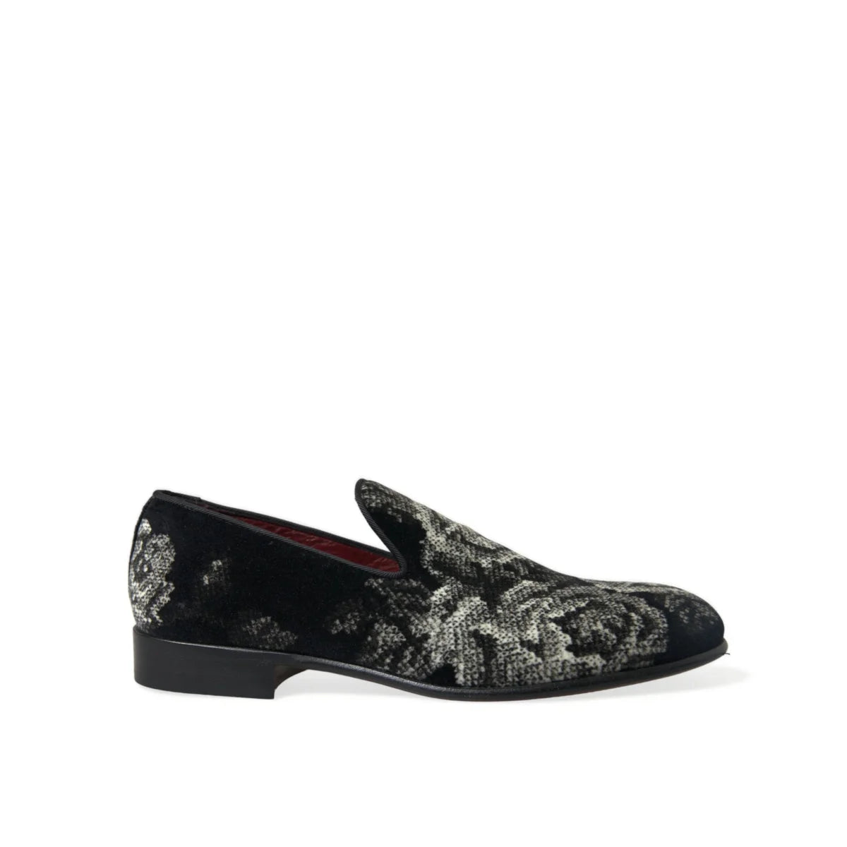 Dolce Gabbana Velvet Floral Slippers with Leather Outer Sole &