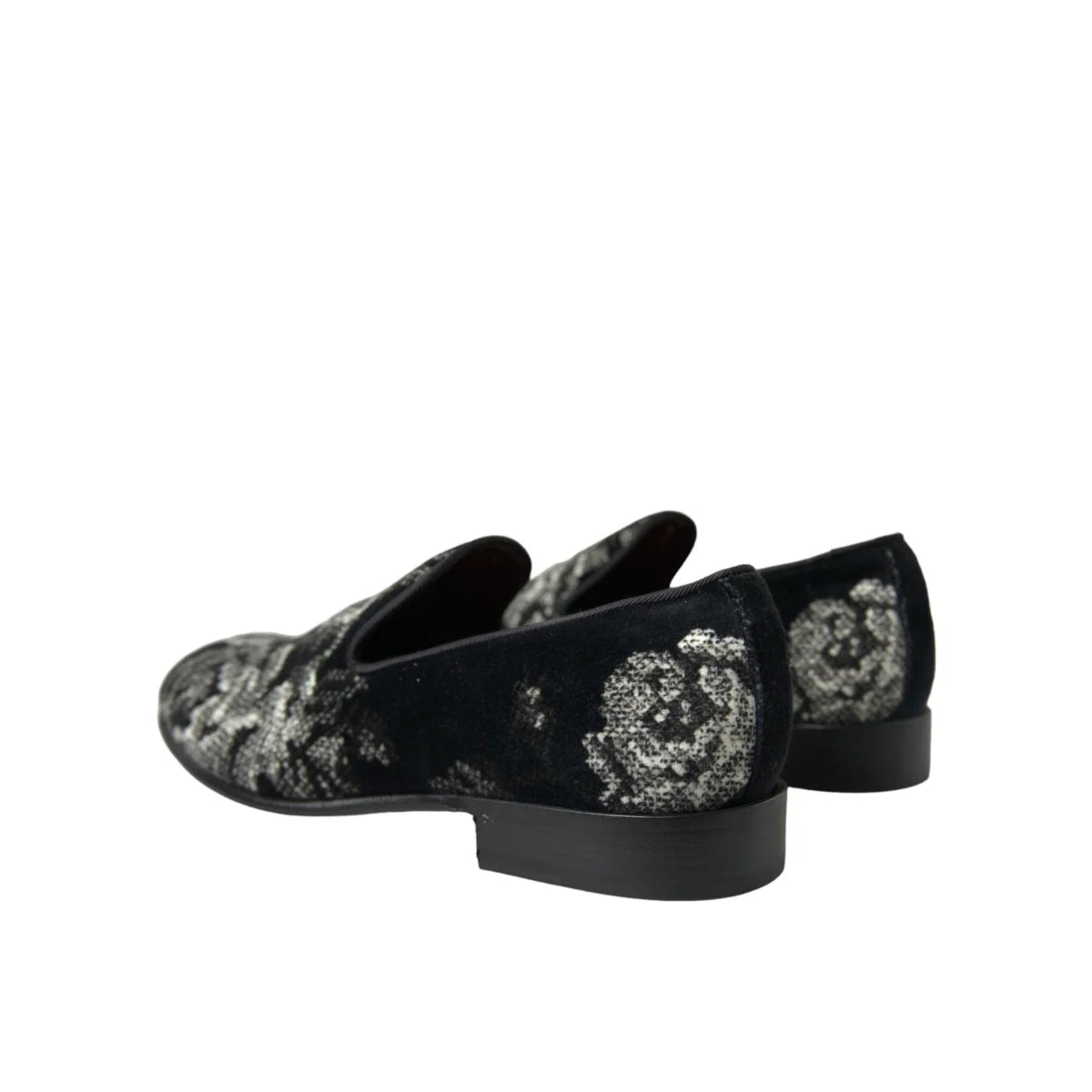 Dolce Gabbana Velvet Floral Slippers with Leather Outer Sole &