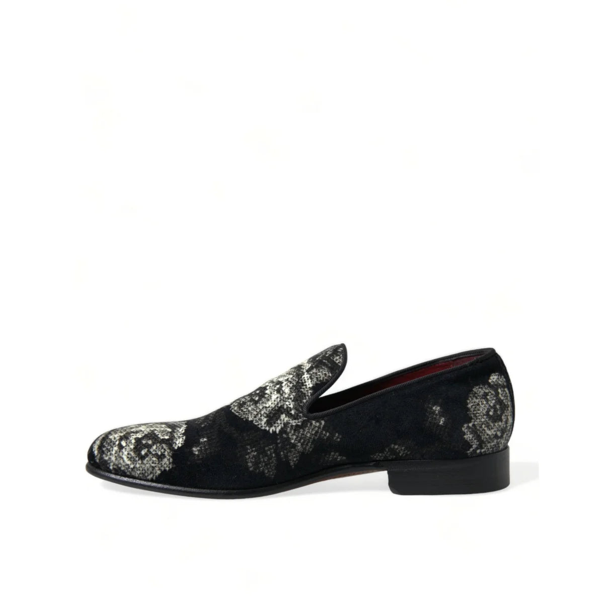 Dolce Gabbana Velvet Floral Slippers with Leather Outer Sole &