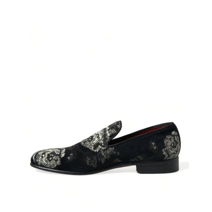 Dolce Gabbana Velvet Floral Slippers with Leather Outer Sole &