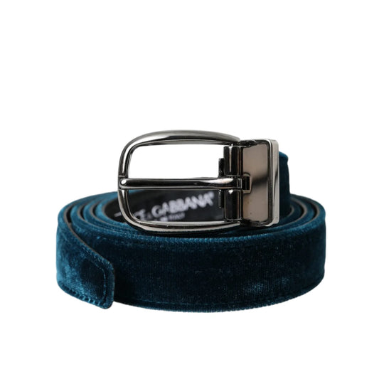 Dolce Gabbana Velvet Leather Dress Belt with Statement Metal Buckle &