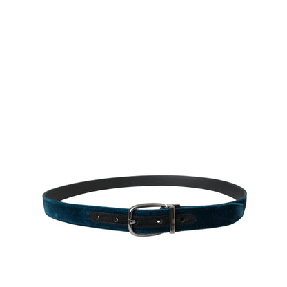 Dolce Gabbana Velvet Leather Dress Belt with Statement Metal Buckle &