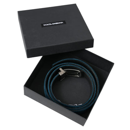 Dolce Gabbana Velvet Leather Dress Belt with Statement Metal Buckle &