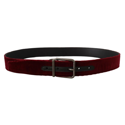 Dolce & Gabbana Velvet Maroon Statement Belt with Vintage Buckle