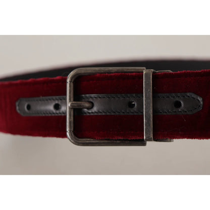 Dolce & Gabbana Velvet Maroon Statement Belt with Vintage Buckle