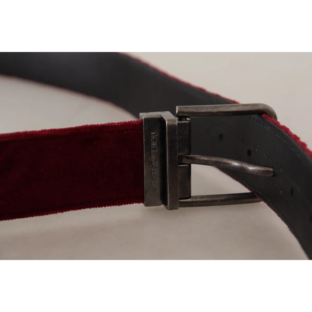 Dolce & Gabbana Velvet Maroon Statement Belt with Vintage Buckle