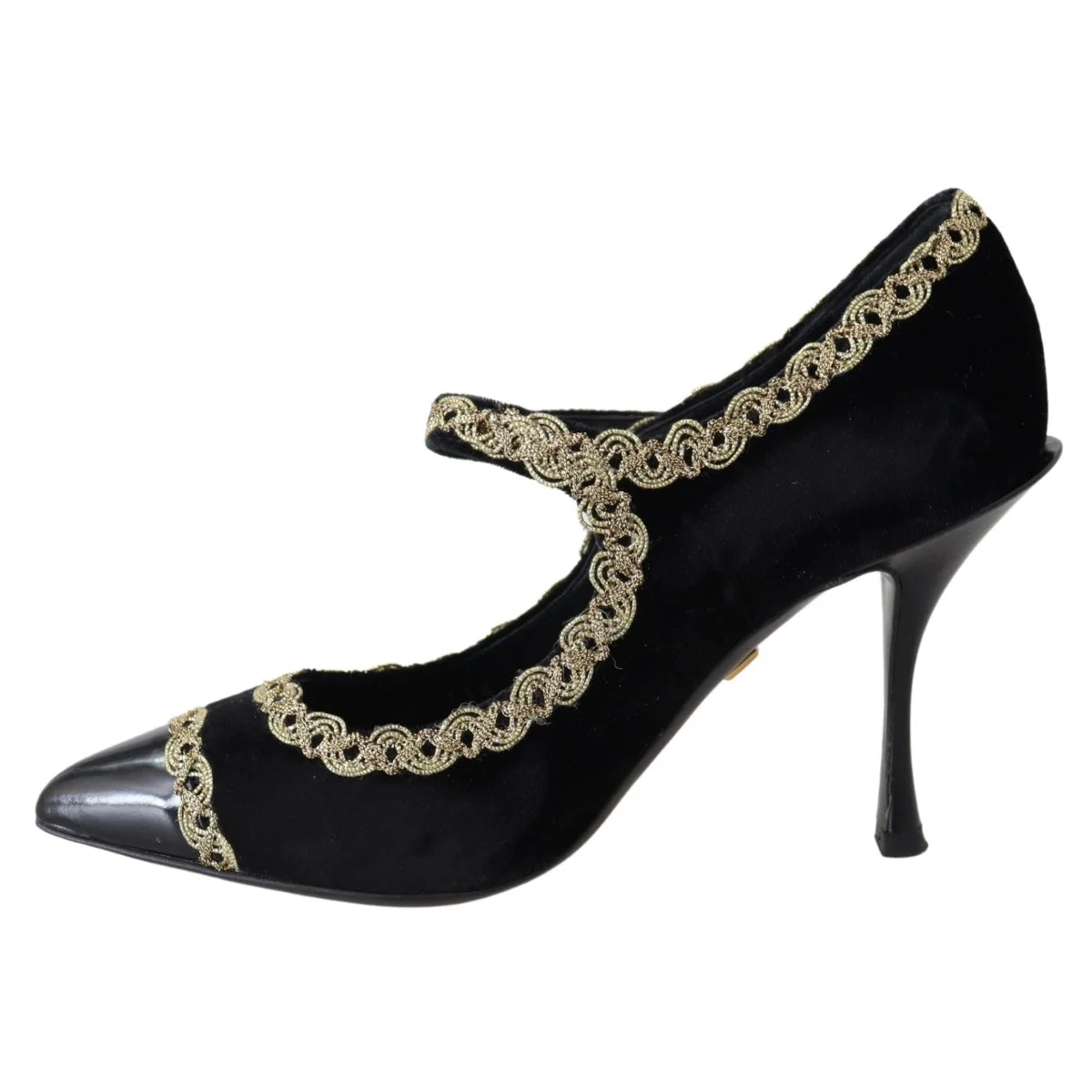 Dolce Gabbana Velvet Mary Janes Pumps with Gold Embroidery &