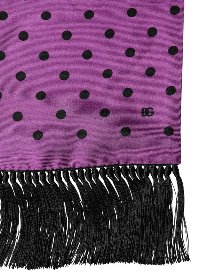 Dolce &amp; Gabbana Violet Polka Dot Fringes Neck Foulard Scarf