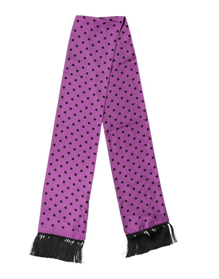 Dolce &amp; Gabbana Violet Polka Dot Fringes Neck Foulard Scarf