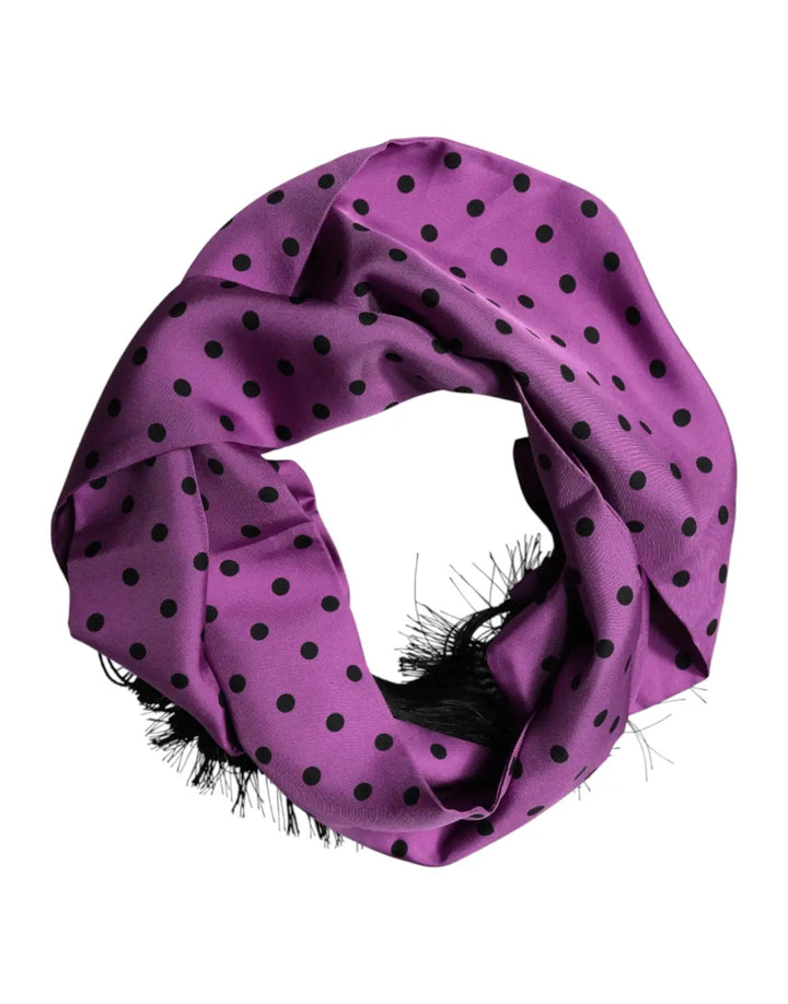 Dolce &amp; Gabbana Violet Polka Dot Fringes Neck Foulard Scarf