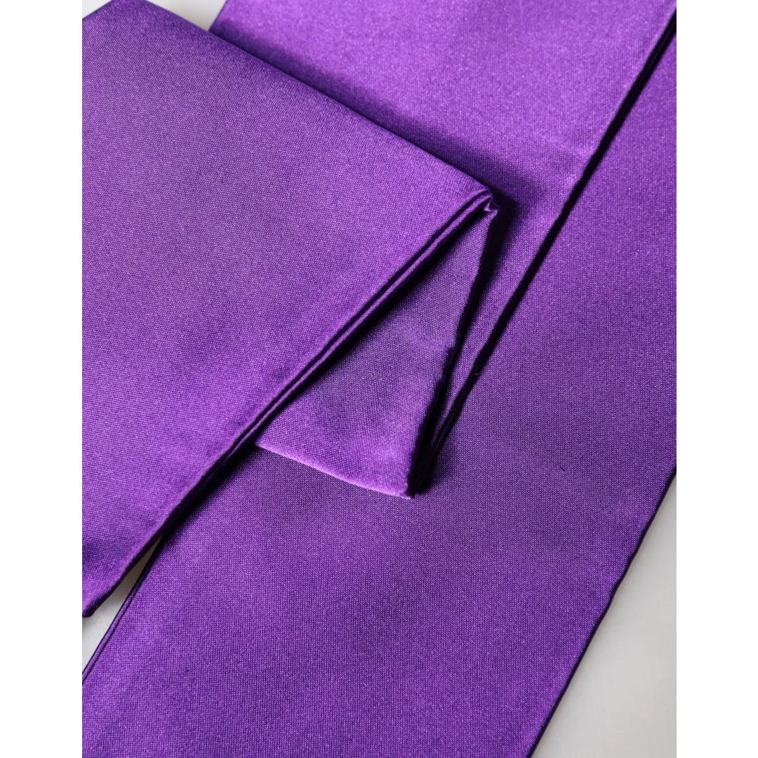 Dolce and Gabbana Violet Silk Fringes Neck Scarf with Marble Motif &