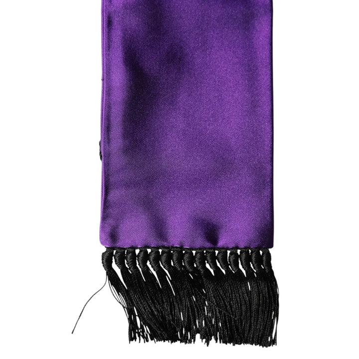 Dolce and Gabbana Violet Silk Fringes Neck Scarf with Marble Motif &