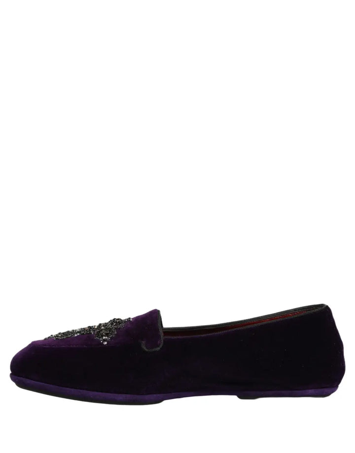 Dolce &amp; Gabbana Violet Suede Embellished Dress Loafers Shoes