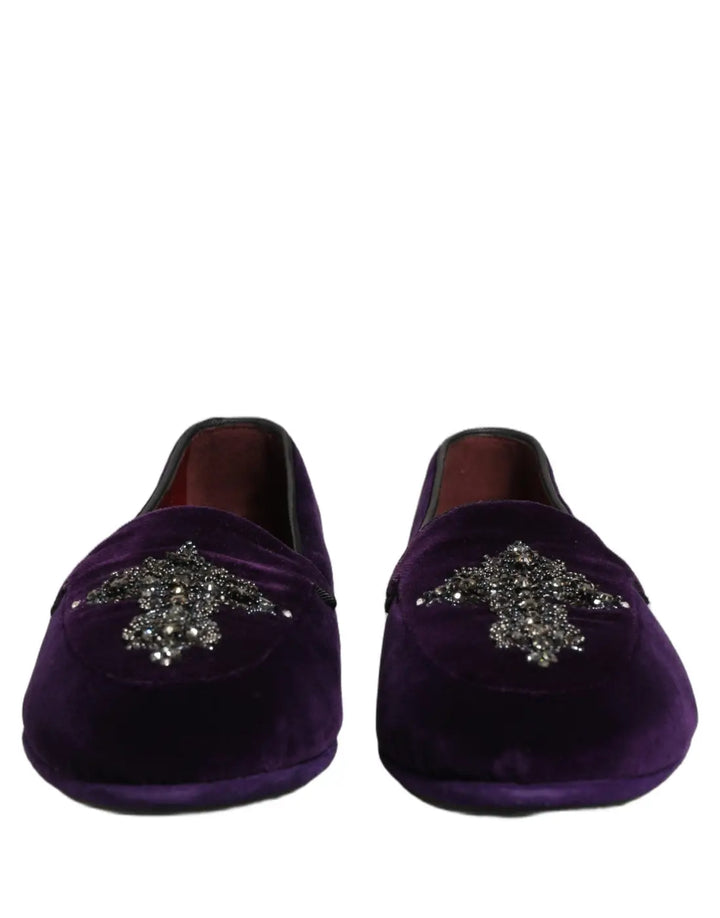 Dolce &amp; Gabbana Violet Suede Embellished Dress Loafers Shoes