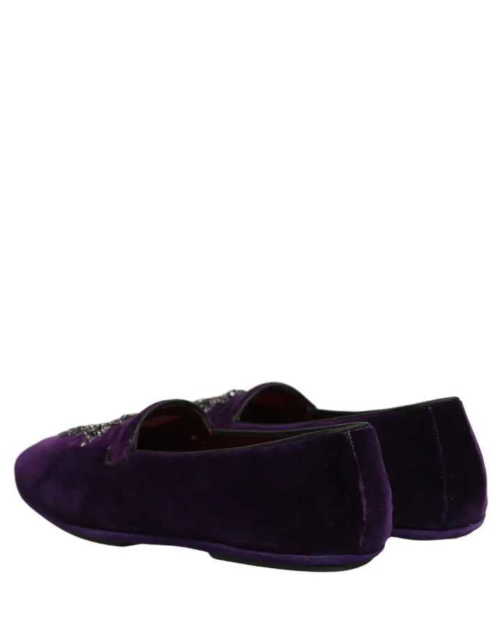 Dolce &amp; Gabbana Violet Suede Embellished Dress Loafers Shoes