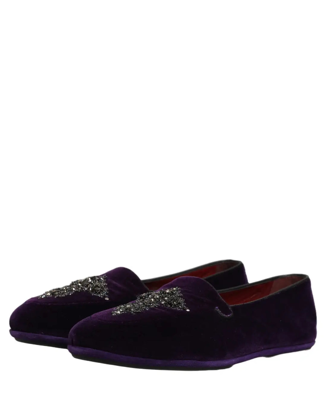 Dolce &amp; Gabbana Violet Suede Embellished Dress Loafers Shoes