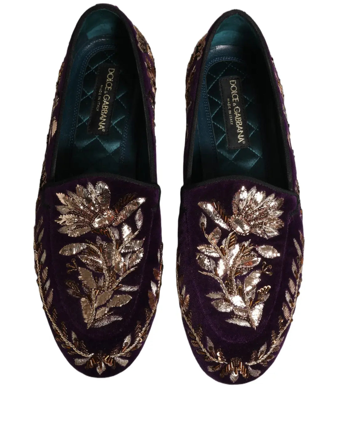 Dolce &amp; Gabbana Violet Velvet Floral Embroidery Loafers Shoes