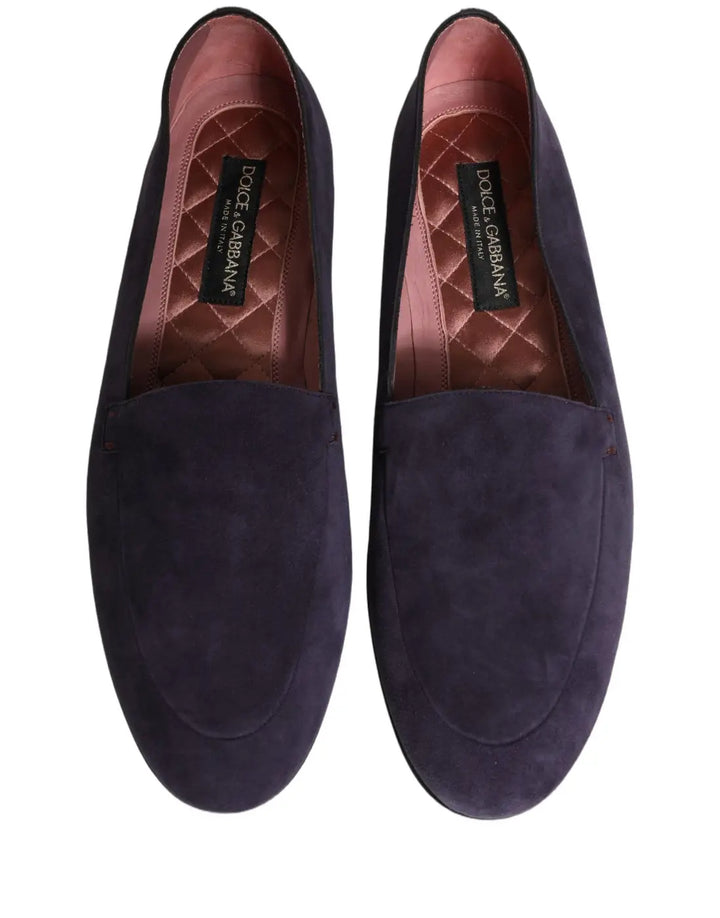 Dolce &amp; Gabbana Violet Velvet Slip On Men Flats Loafers Shoes