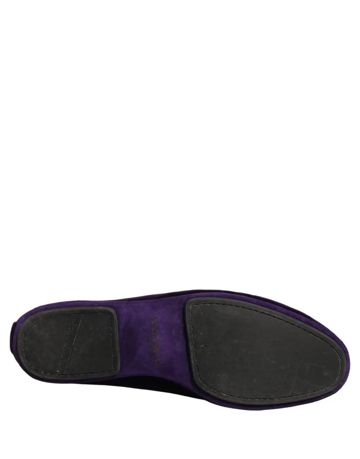Dolce &amp; Gabbana Violet Velvet Slip On Men Flats Loafers Shoes