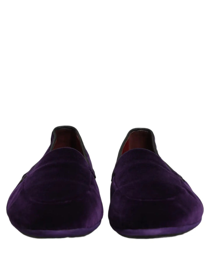 Dolce &amp; Gabbana Violet Velvet Slip On Men Flats Loafers Shoes