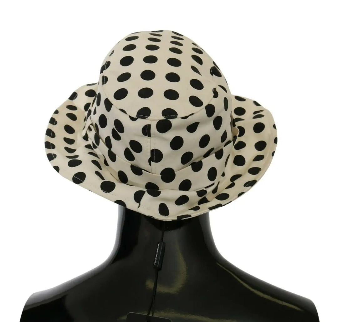 Dolce &amp; Gabbana White 100% Cotton Polka Dot Design Trilby Hat